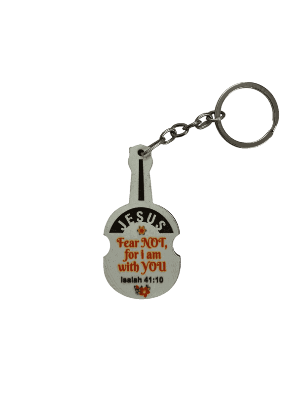 Keychains with Bible Verses – Wood Type Guitar Model (set of 2 different bible verse keychains) - Image 3